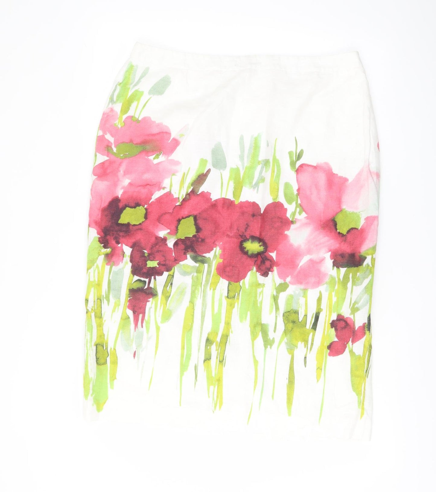Viyella Womens Multicoloured Floral Linen A-Line Skirt Size 14 Zip