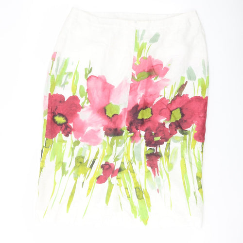 Viyella Womens Multicoloured Floral Linen A-Line Skirt Size 14 Zip