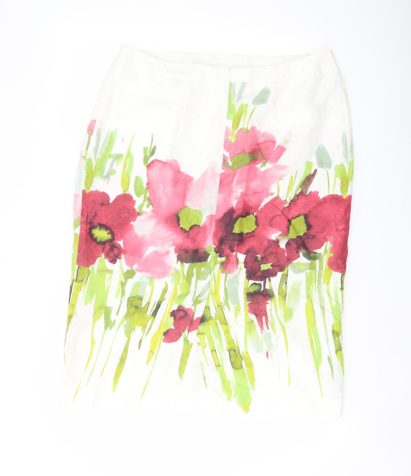 Viyella Womens Multicoloured Floral Linen A-Line Skirt Size 14 Zip