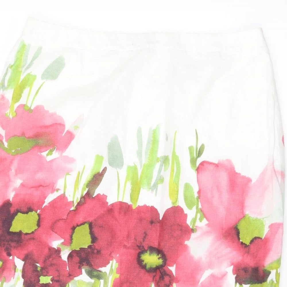 Viyella Womens Multicoloured Floral Linen A-Line Skirt Size 14 Zip