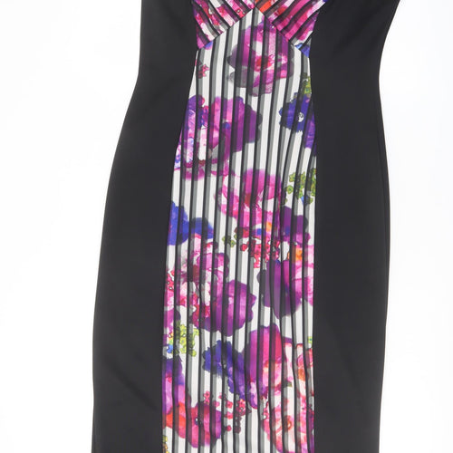 Marks and Spencer Womens Multicoloured Striped Polyester Pencil Dress Size 14 Boat Neck Zip