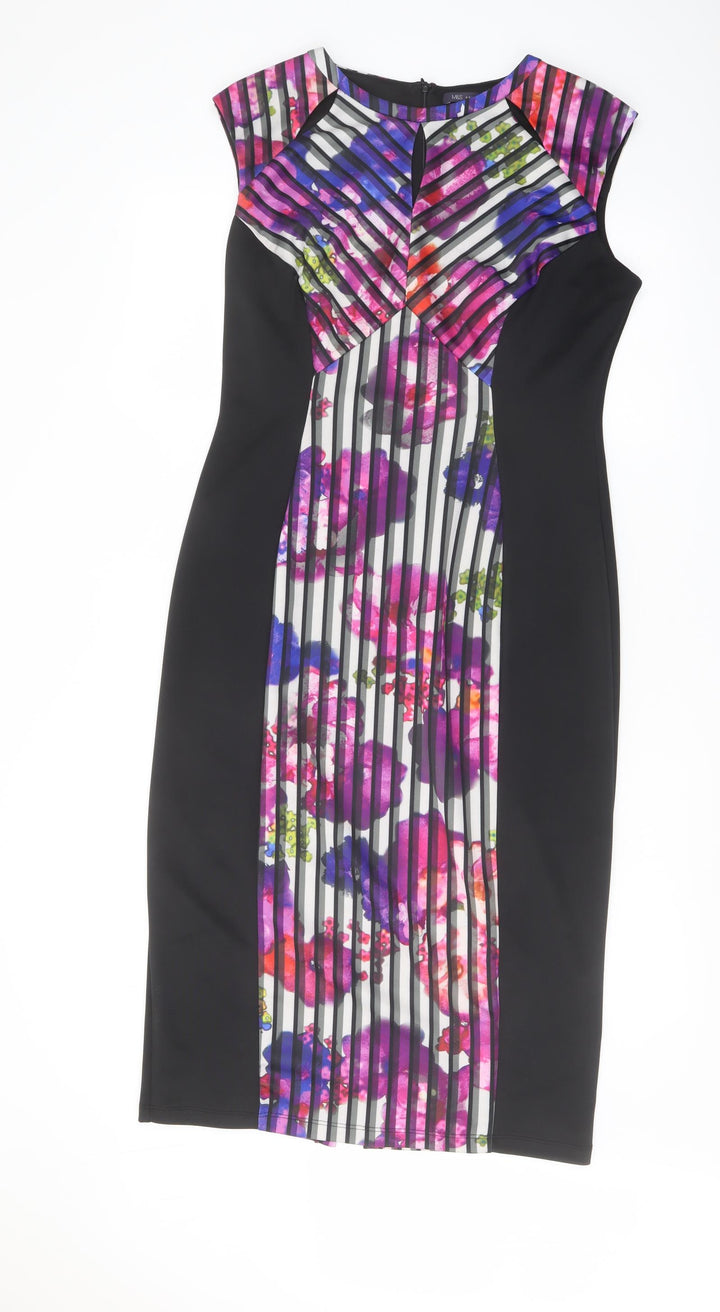 Marks and Spencer Womens Multicoloured Striped Polyester Pencil Dress Size 14 Boat Neck Zip