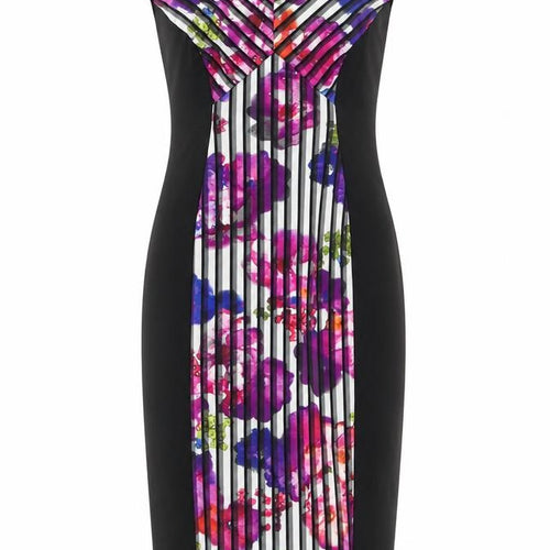Marks and Spencer Womens Multicoloured Striped Polyester Pencil Dress Size 14 Boat Neck Zip
