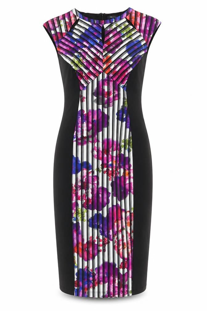 Marks and Spencer Womens Multicoloured Striped Polyester Pencil Dress Size 14 Boat Neck Zip