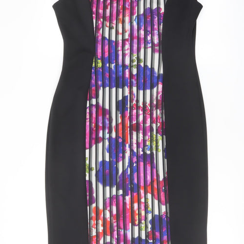 Marks and Spencer Womens Multicoloured Striped Polyester Pencil Dress Size 14 Boat Neck Zip