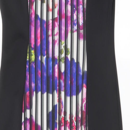 Marks and Spencer Womens Multicoloured Striped Polyester Pencil Dress Size 14 Boat Neck Zip