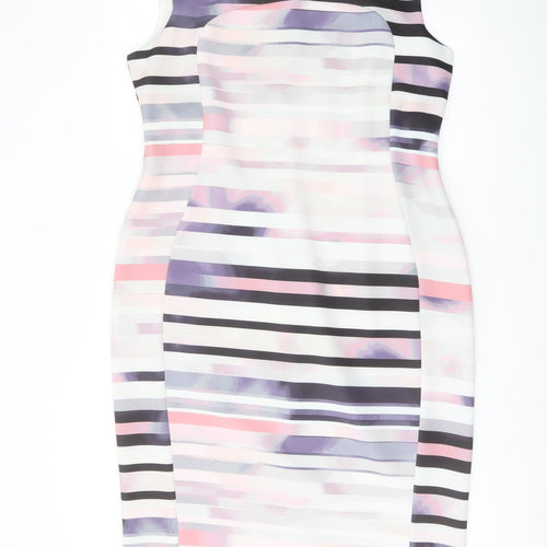 Marks and Spencer Womens Multicoloured Striped Polyester Pencil Dress Size 18 Boat Neck Zip