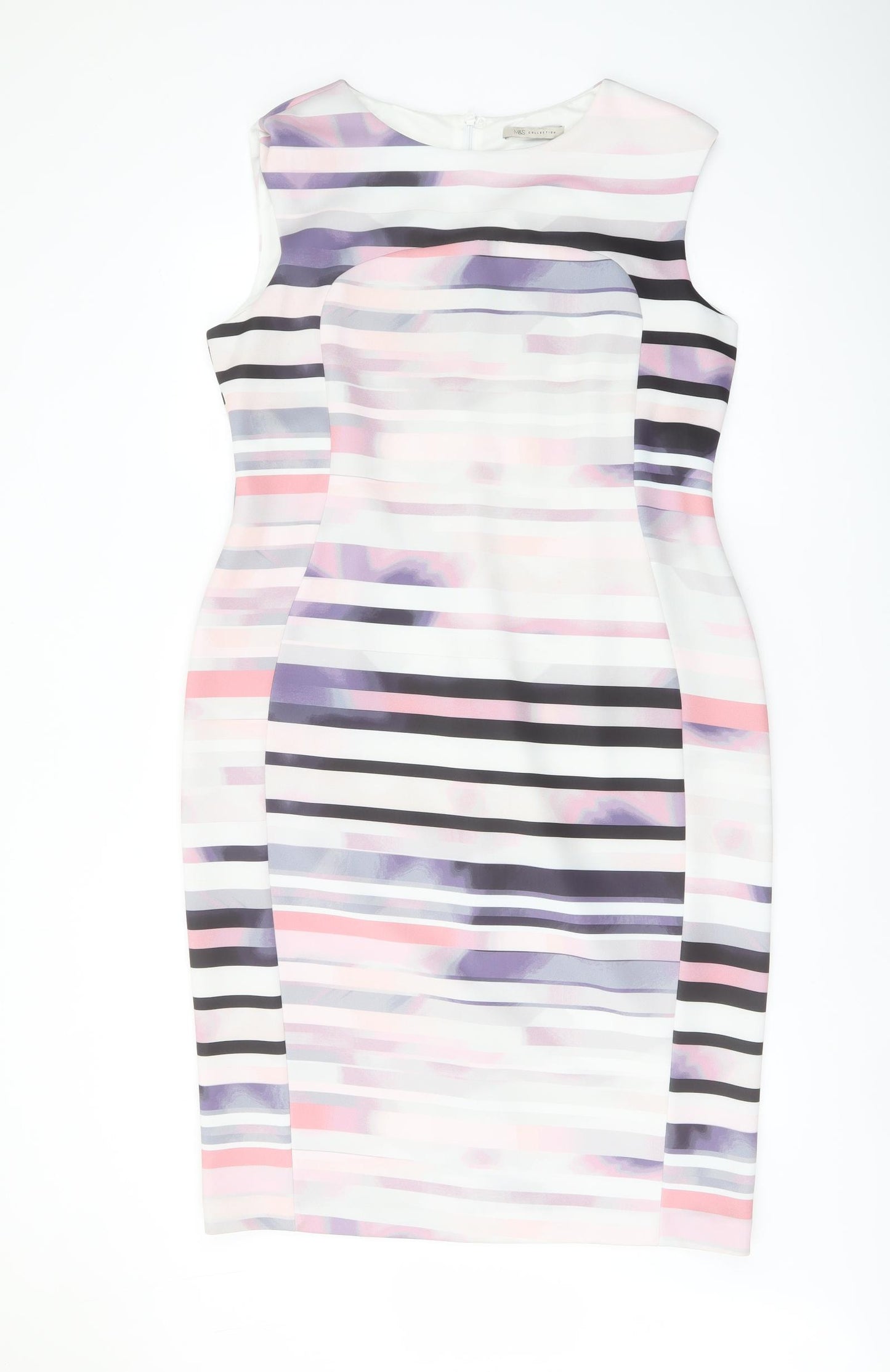 Marks and Spencer Womens Multicoloured Striped Polyester Pencil Dress Size 18 Boat Neck Zip