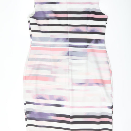 Marks and Spencer Womens Multicoloured Striped Polyester Pencil Dress Size 18 Boat Neck Zip