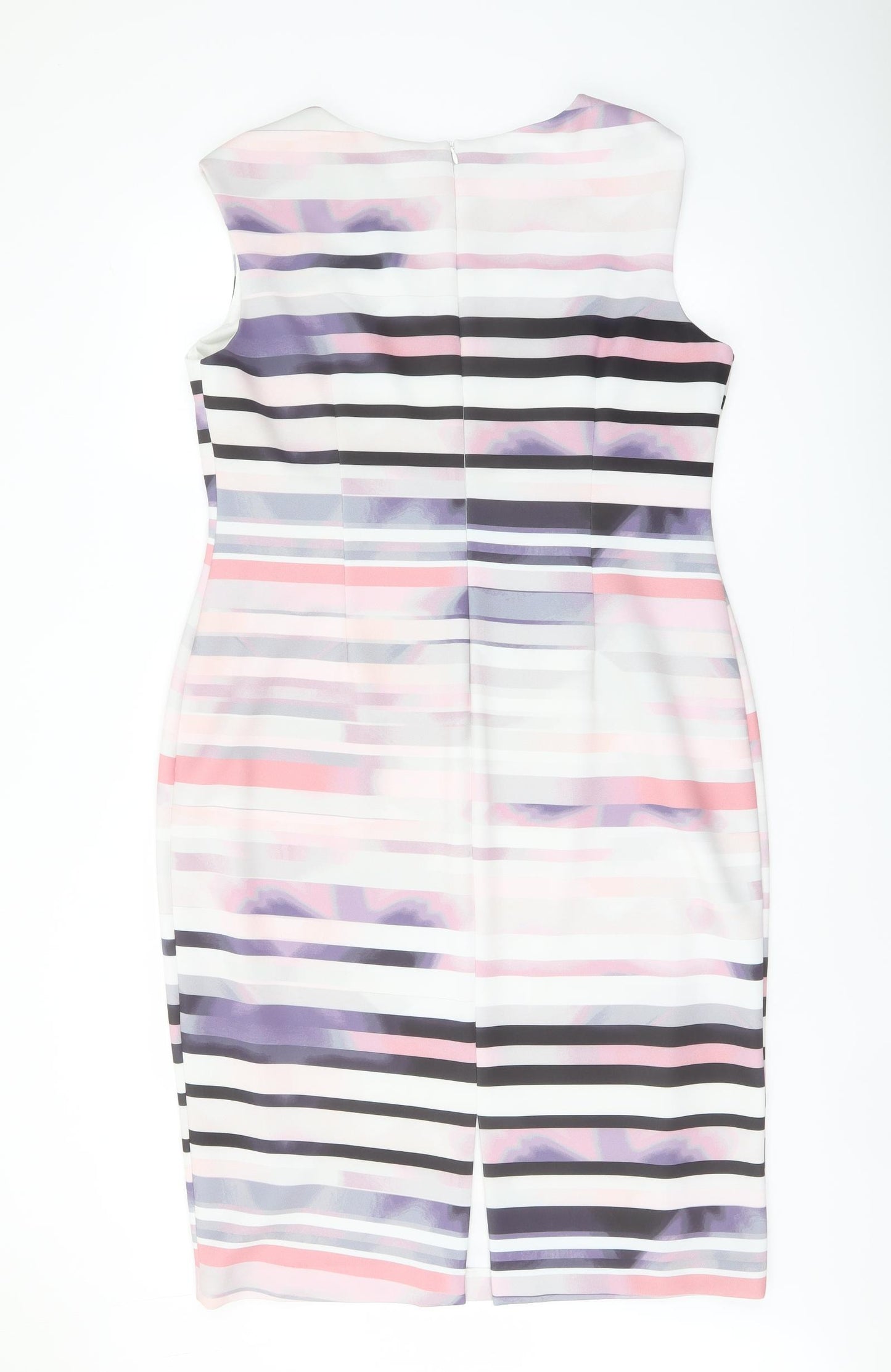 Marks and Spencer Womens Multicoloured Striped Polyester Pencil Dress Size 18 Boat Neck Zip