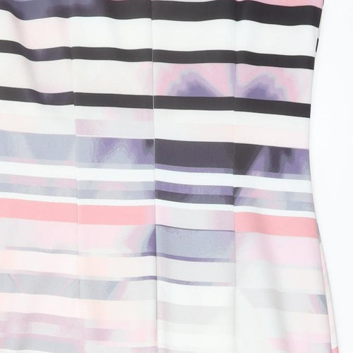 Marks and Spencer Womens Multicoloured Striped Polyester Pencil Dress Size 18 Boat Neck Zip