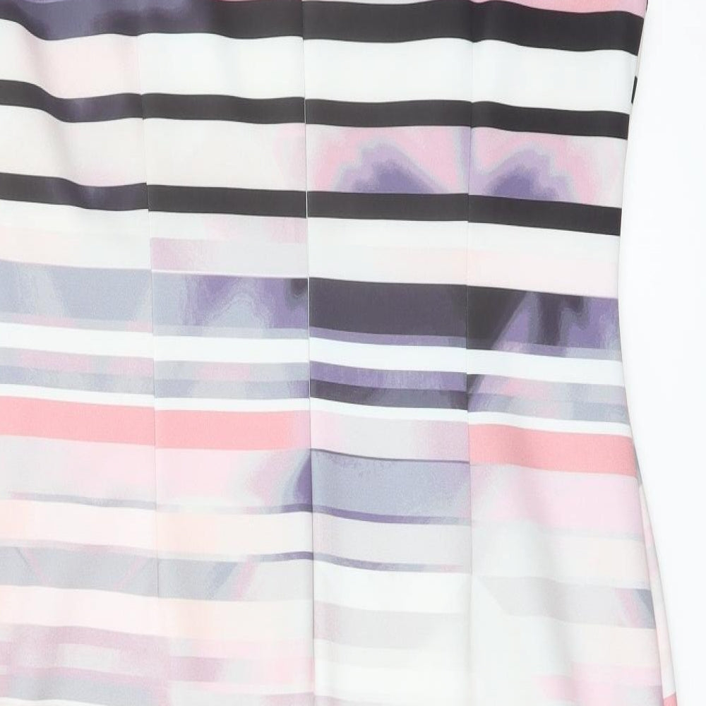 Marks and Spencer Womens Multicoloured Striped Polyester Pencil Dress Size 18 Boat Neck Zip