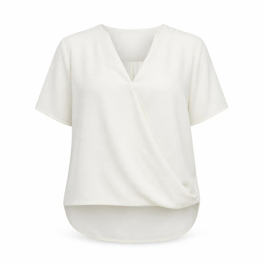 Front view of ASOS women’s ivory polyester basic blouse, size UK 14, v-neck