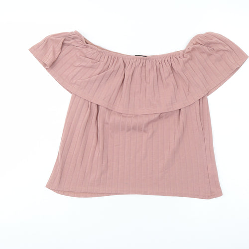 Boohoo Womens Pink Polyester Basic Blouse Size 10 Off the Shoulder