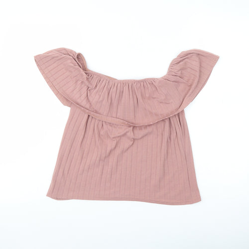 Boohoo Womens Pink Polyester Basic Blouse Size 10 Off the Shoulder