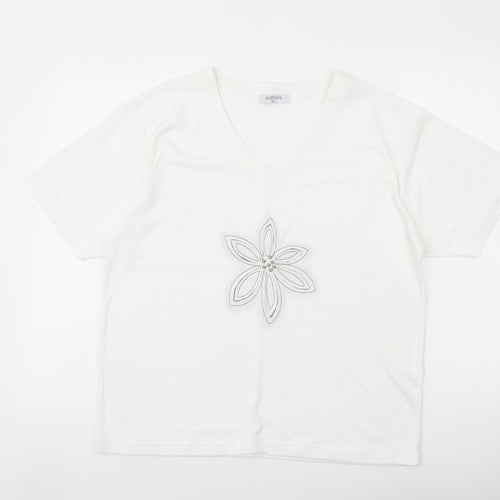 Editions Womens Ivory Polyester Basic T-Shirt Size M V-Neck