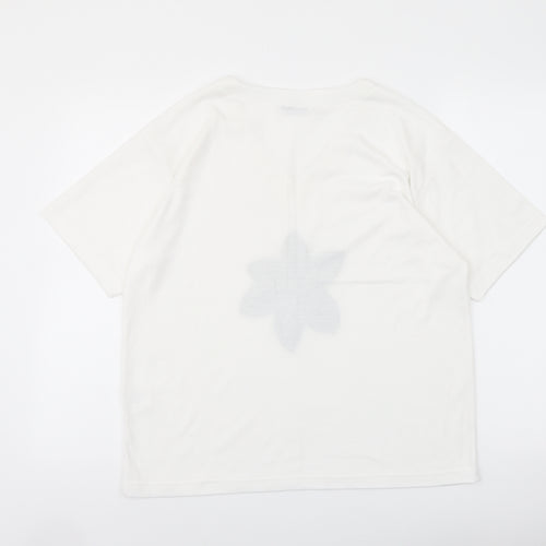 Editions Womens Ivory Polyester Basic T-Shirt Size M V-Neck