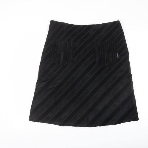 Nomads Womens Black Striped Viscose A-Line Skirt Size L Zip