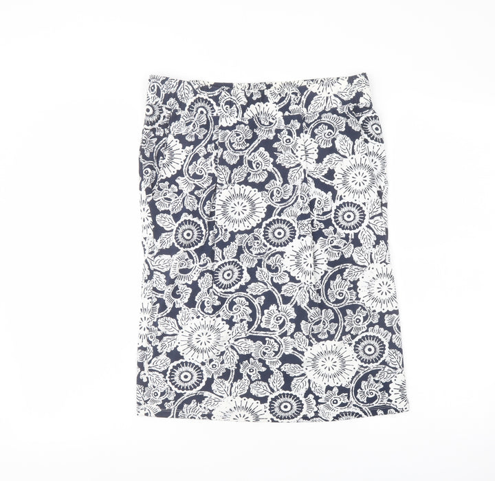Marks and Spencer Womens Blue Geometric Viscose A-Line Skirt Size 12