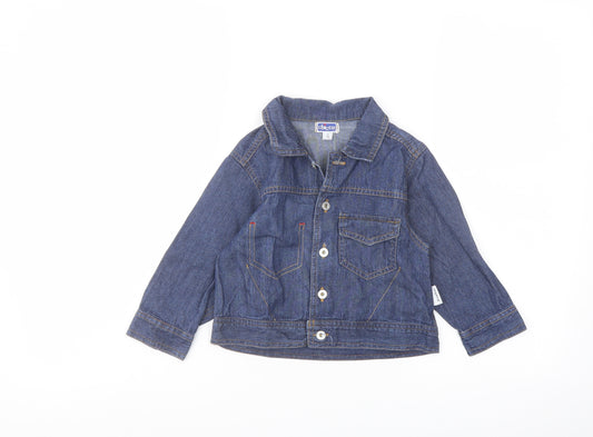 Front view of Chicco Baby Blue Jacket, size 18, Months Button