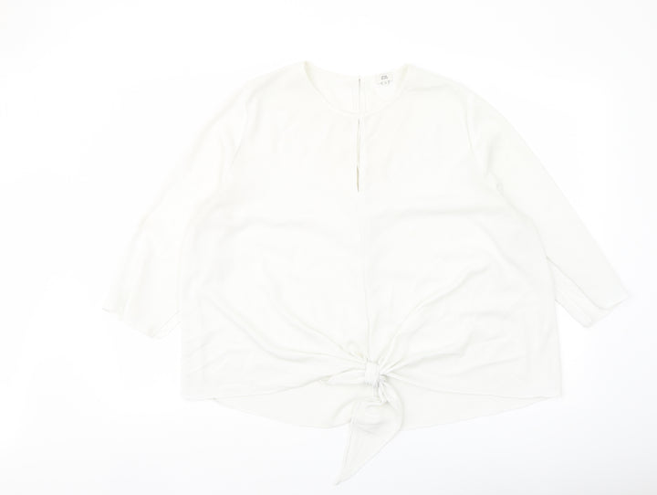 River Island Womens White Polyester Basic Blouse Size 16 Round Neck