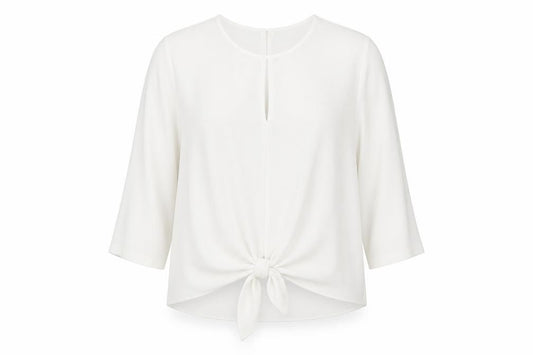Front view of River Island women’s white polyester basic blouse, size UK 16, round neck