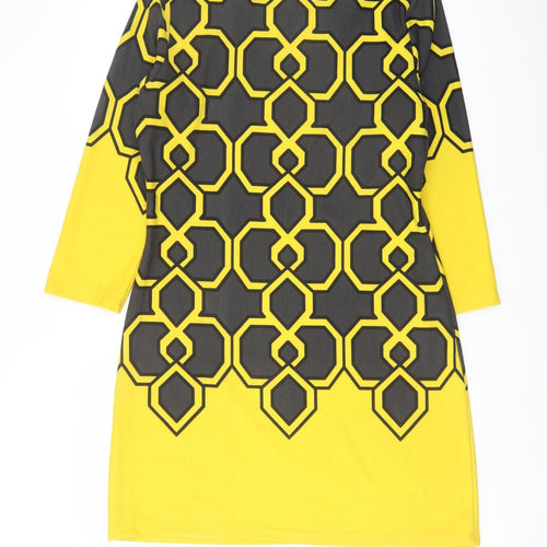 Aryeh Womens Yellow Geometric Polyester A-Line Size M Boat Neck Pullover