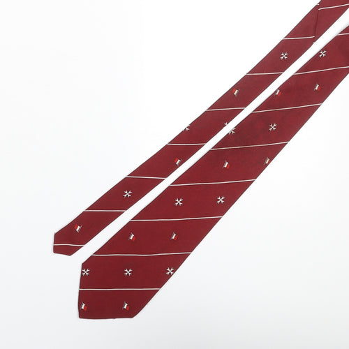 Knights of Matla Mens Red Geometric Polyester Pointed Tie One Size - Malta Flag