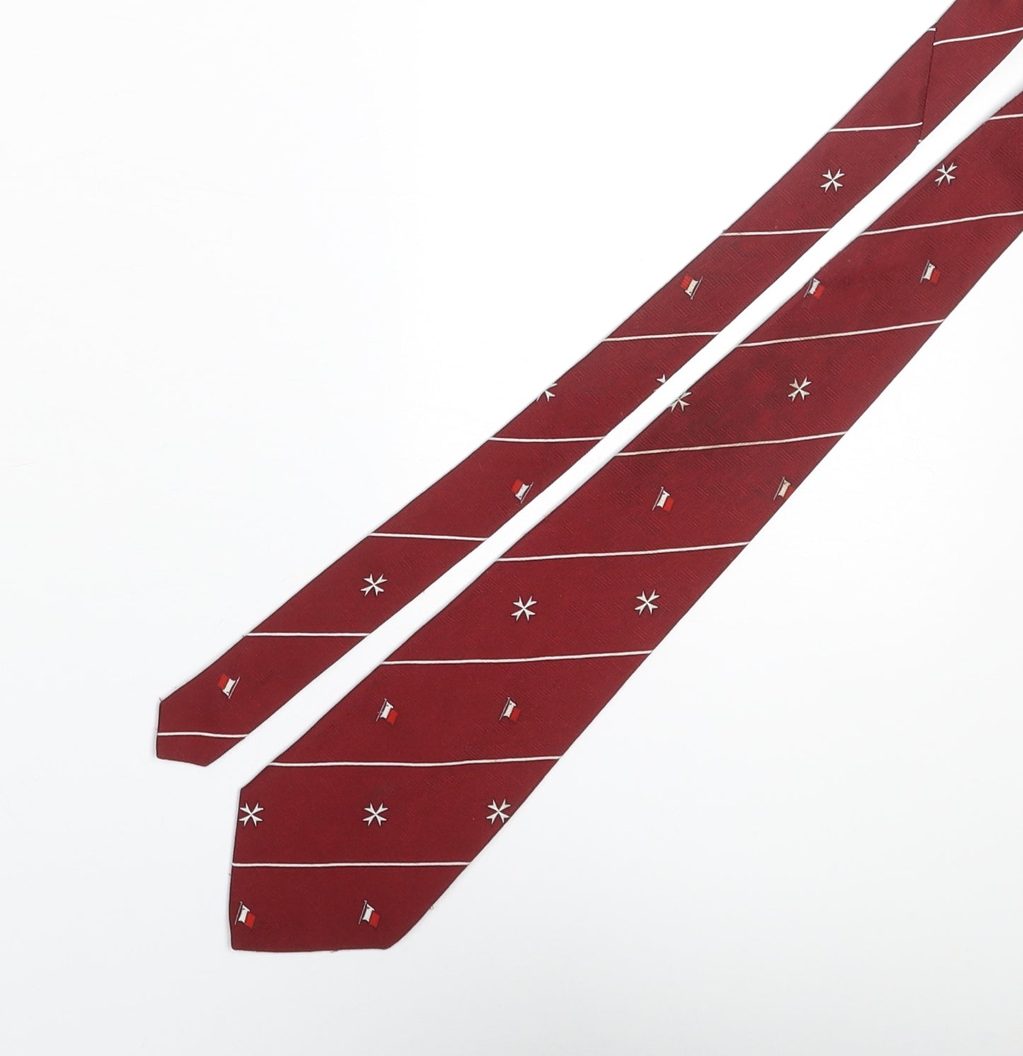 Knights of Matla Mens Red Geometric Polyester Pointed Tie One Size - Malta Flag