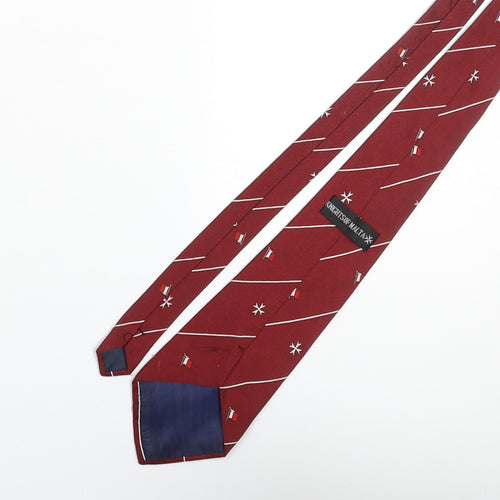 Knights of Matla Mens Red Geometric Polyester Pointed Tie One Size - Malta Flag
