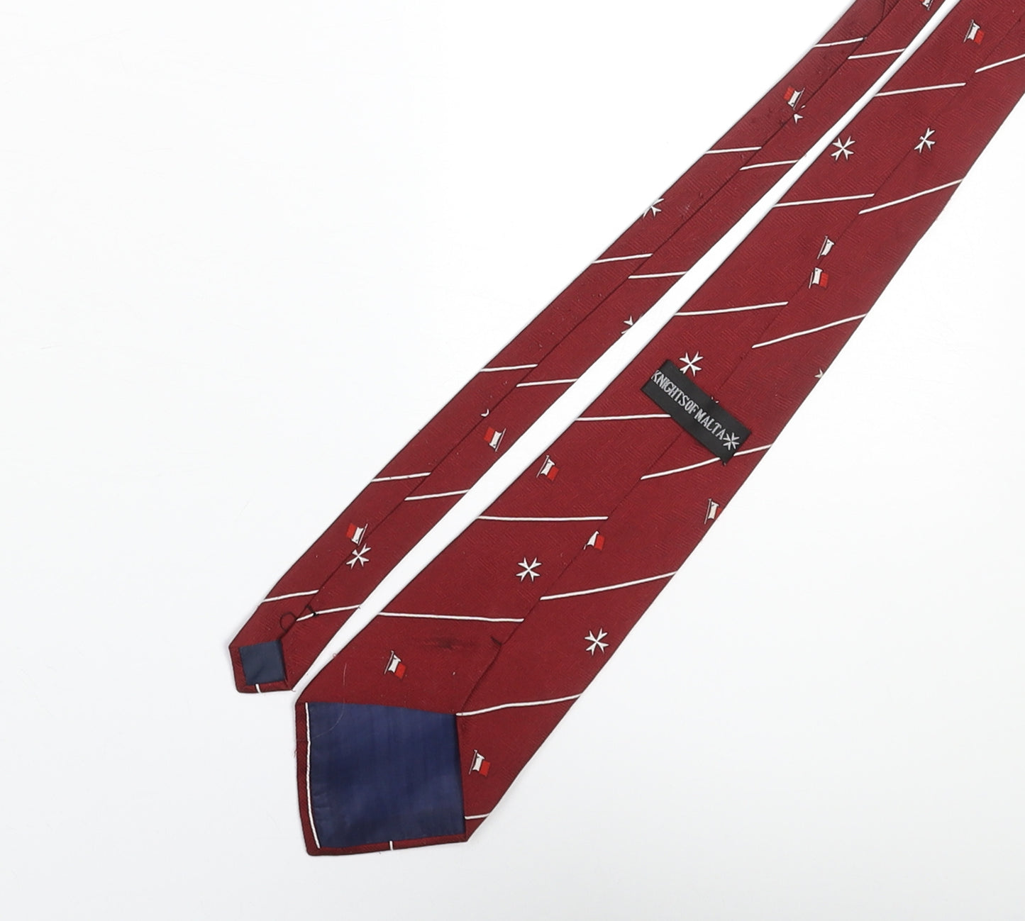 Knights of Matla Mens Red Geometric Polyester Pointed Tie One Size - Malta Flag