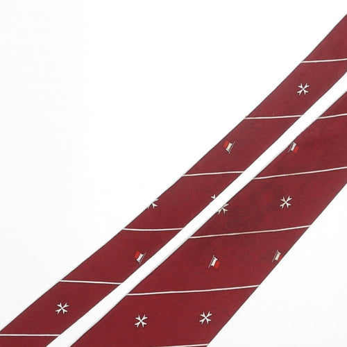 Knights of Matla Mens Red Geometric Polyester Pointed Tie One Size - Malta Flag