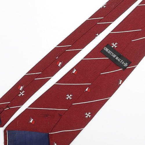 Knights of Matla Mens Red Geometric Polyester Pointed Tie One Size - Malta Flag