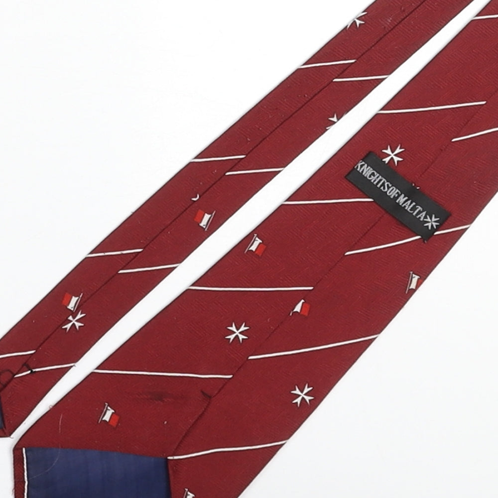 Knights of Matla Mens Red Geometric Polyester Pointed Tie One Size - Malta Flag