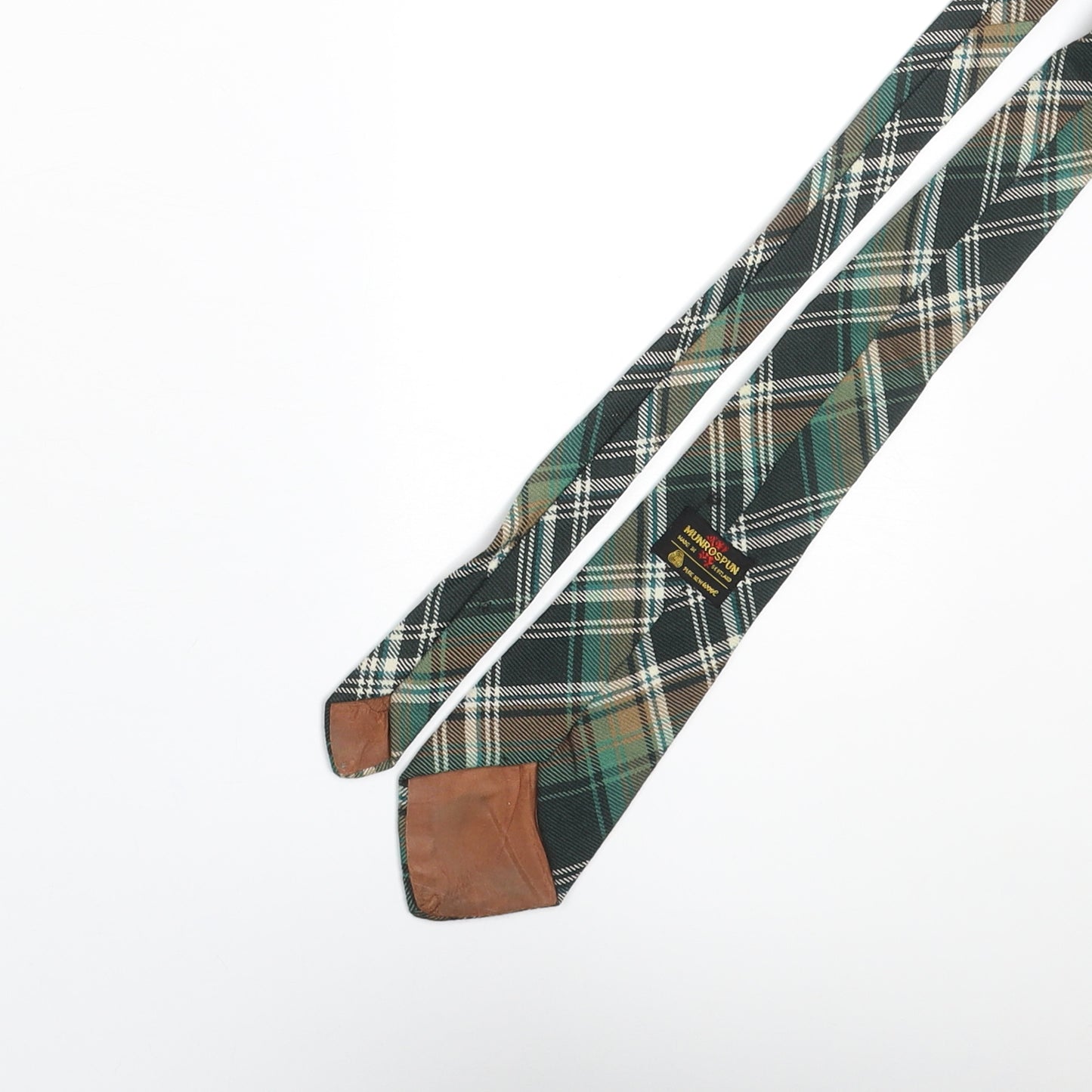 Munrospun Mens Green Plaids & Checks Wool Pointed Tie One Size