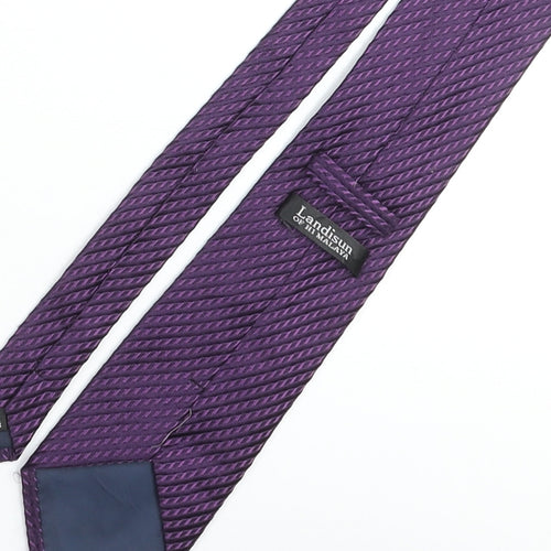 Landisun Mens Purple Geometric Silk Pointed Tie One Size