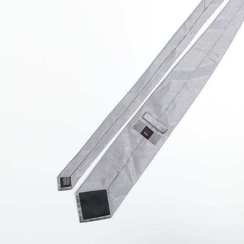 Liv Mens Grey Striped Silk Pointed Tie One Size