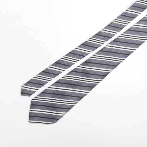 Boss Mens Grey Striped Polyester Pointed Tie One Size