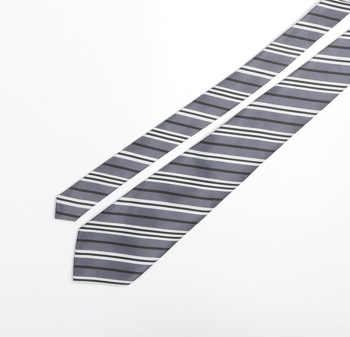 Boss Mens Grey Striped Polyester Pointed Tie One Size
