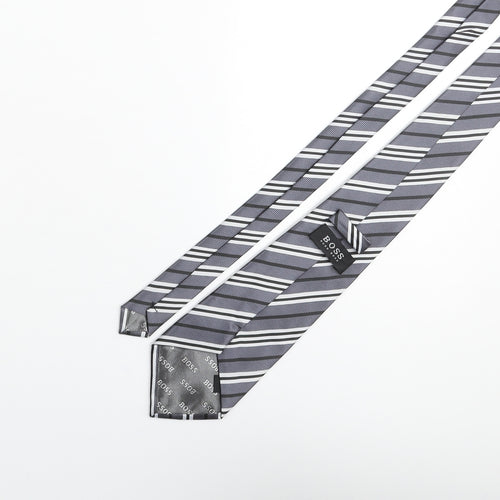 Boss Mens Grey Striped Polyester Pointed Tie One Size