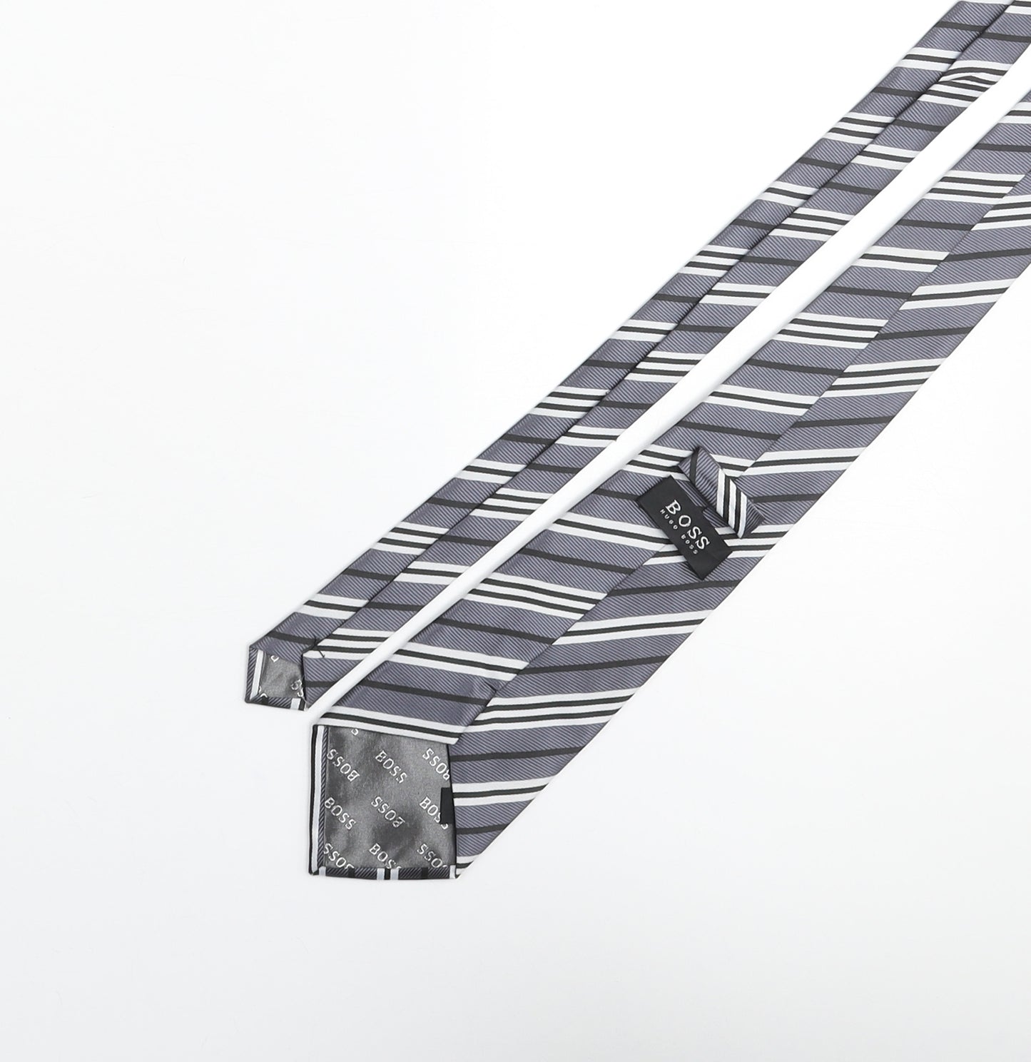 Boss Mens Grey Striped Polyester Pointed Tie One Size