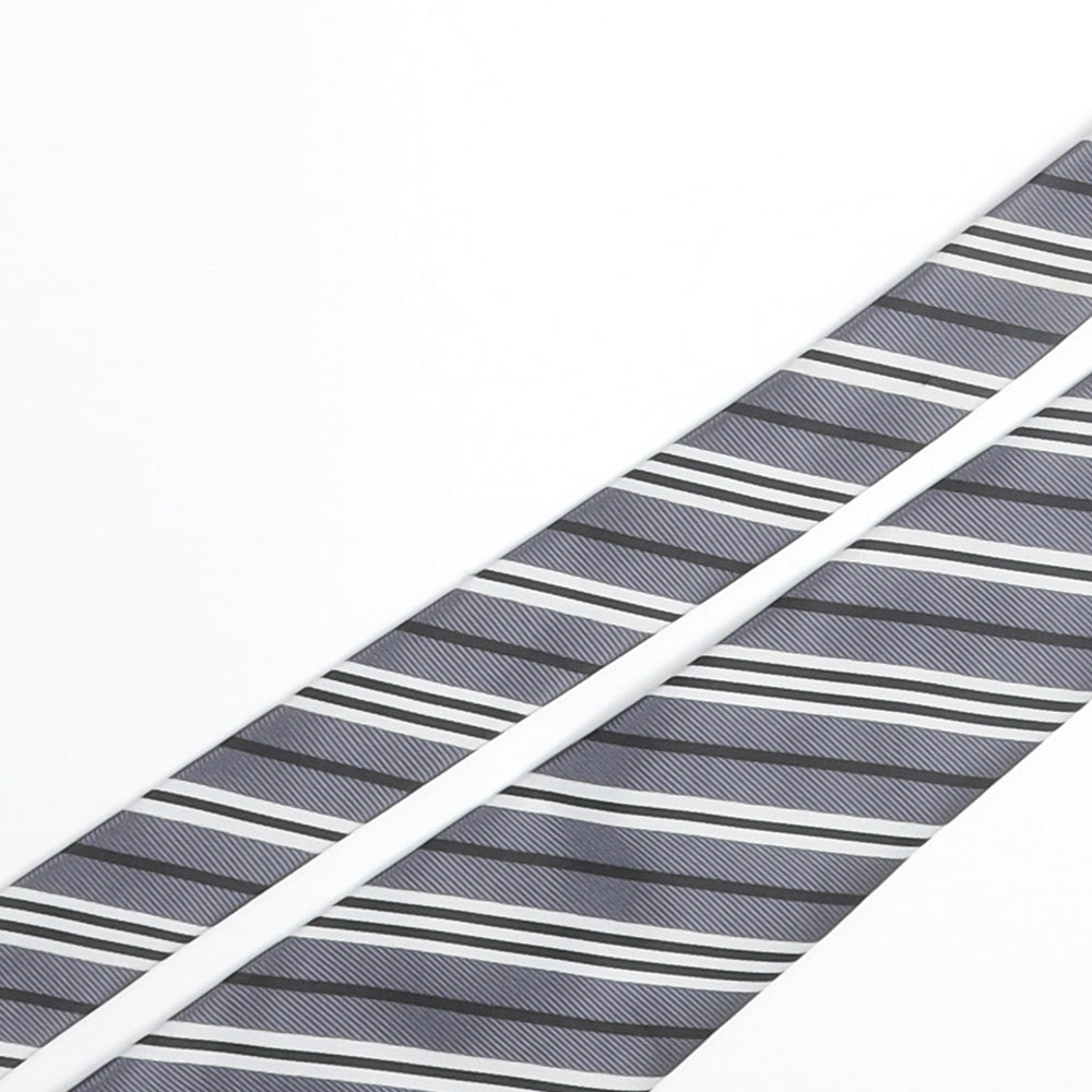 Boss Mens Grey Striped Polyester Pointed Tie One Size