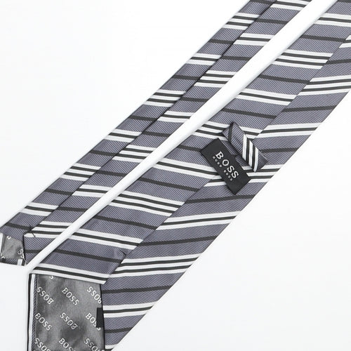 Boss Mens Grey Striped Polyester Pointed Tie One Size