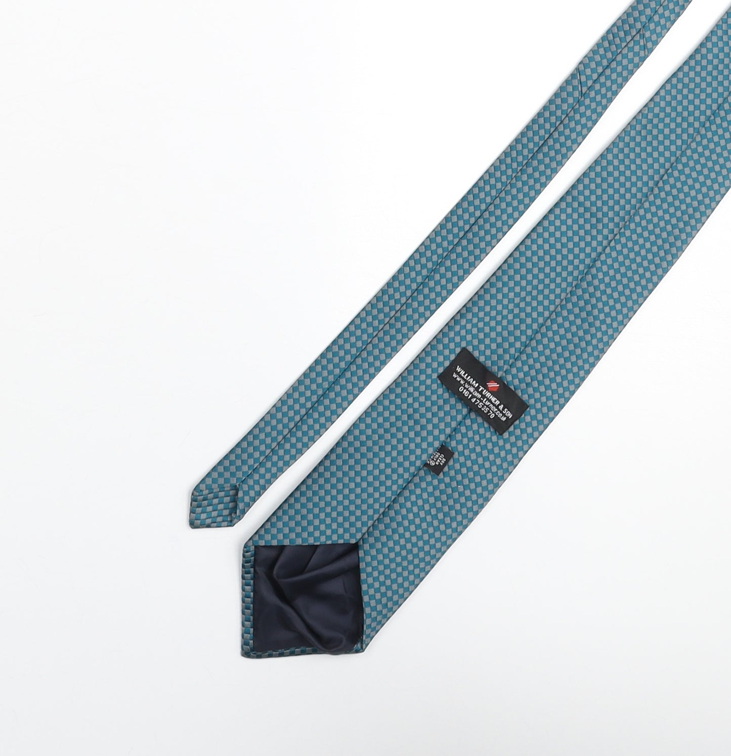 William Turner & Son Mens Blue Geometric Polyester Pointed Tie One Size