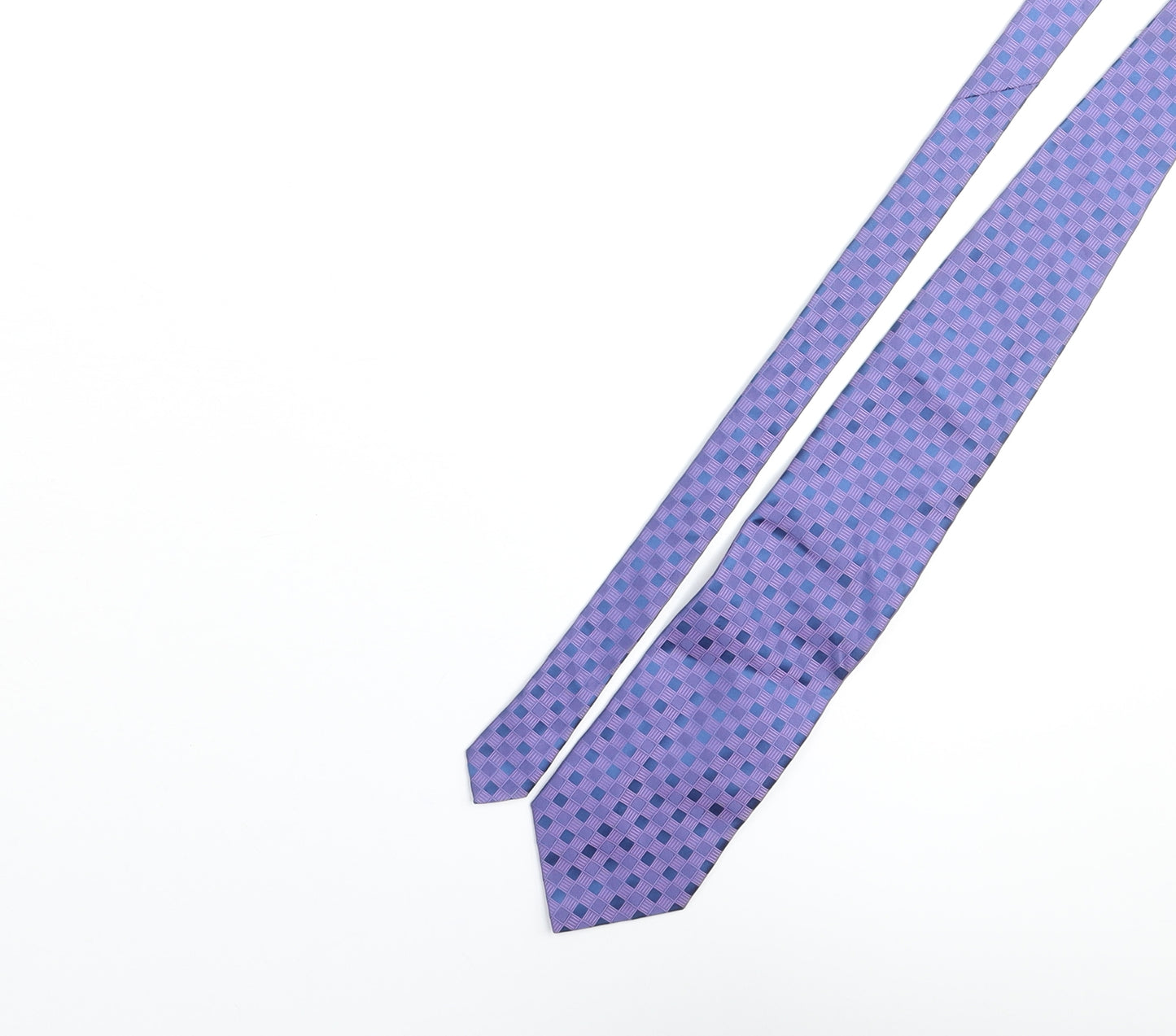 Charles Fox Mens Blue Plaids & Checks Polyester Pointed Tie One Size