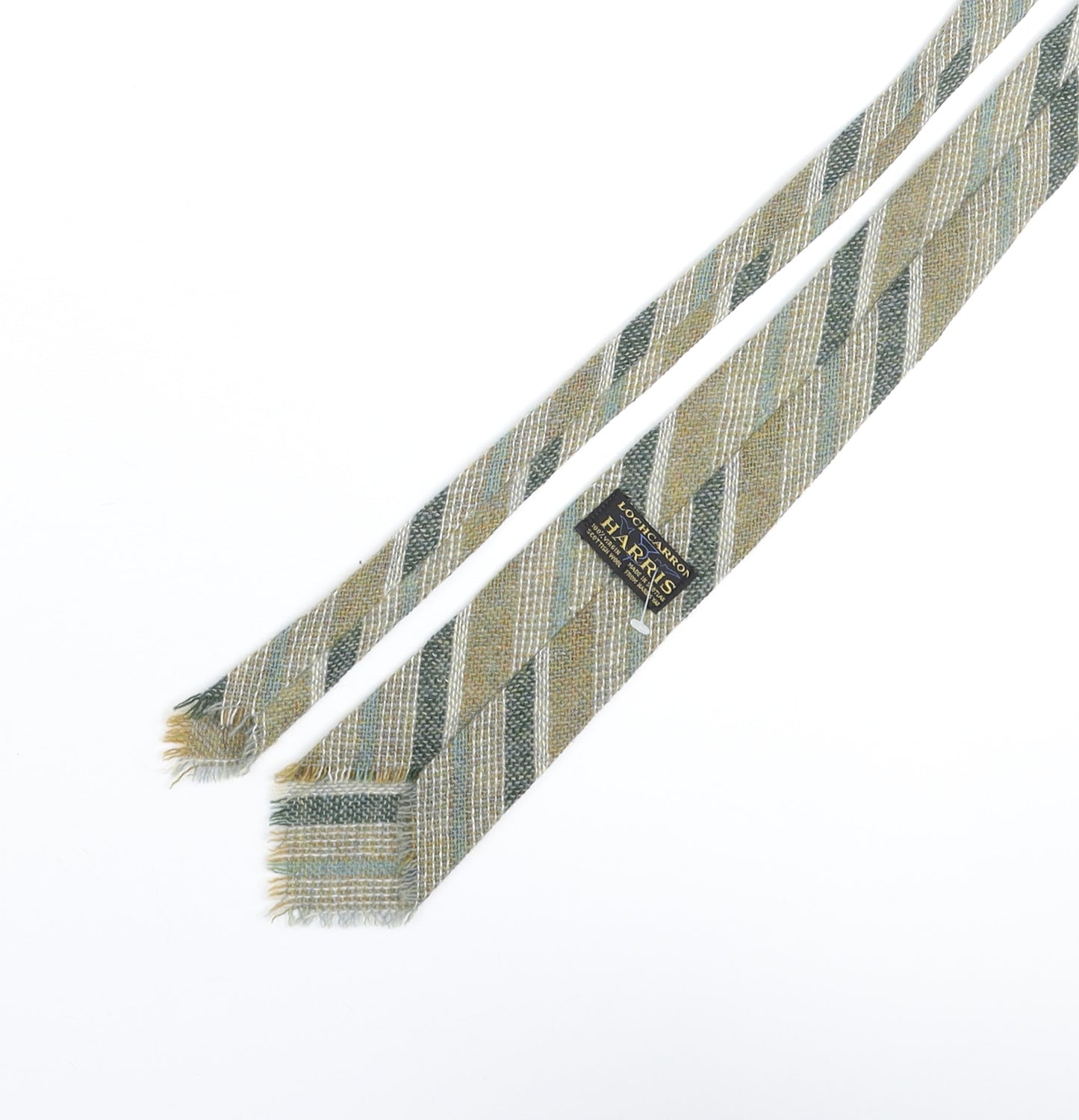 Lochcarron Mens Green Striped Wool Pointed Tie One Size - Raw Edge