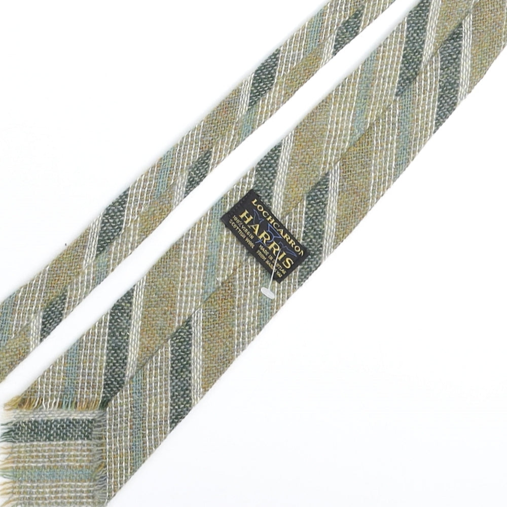 Lochcarron Mens Green Striped Wool Pointed Tie One Size - Raw Edge