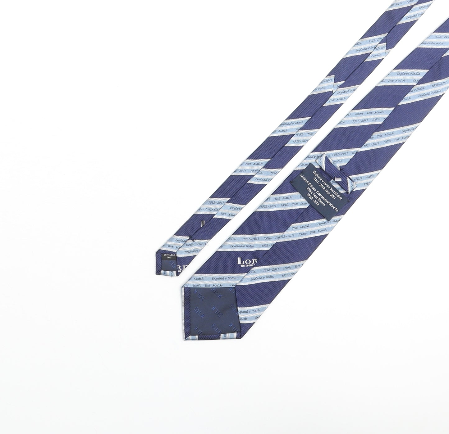 Lord's The Home Of Cricket Mens Blue Striped Silk Pointed Tie One Size - England V India Test Match 21st - 25th Jule 2011
