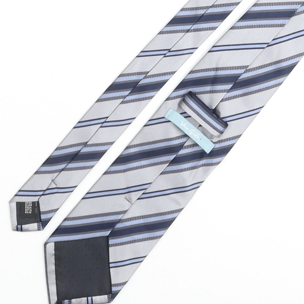 Van Gils Mens Blue Striped Silk Pointed Tie One Size