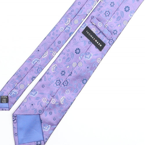 Thomas Nash Mens Purple Floral Silk Pointed Tie One Size